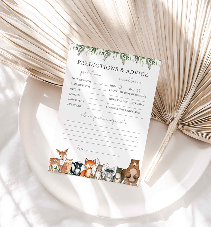Woodland Animals Baby Shower Predictions and Advice Printable