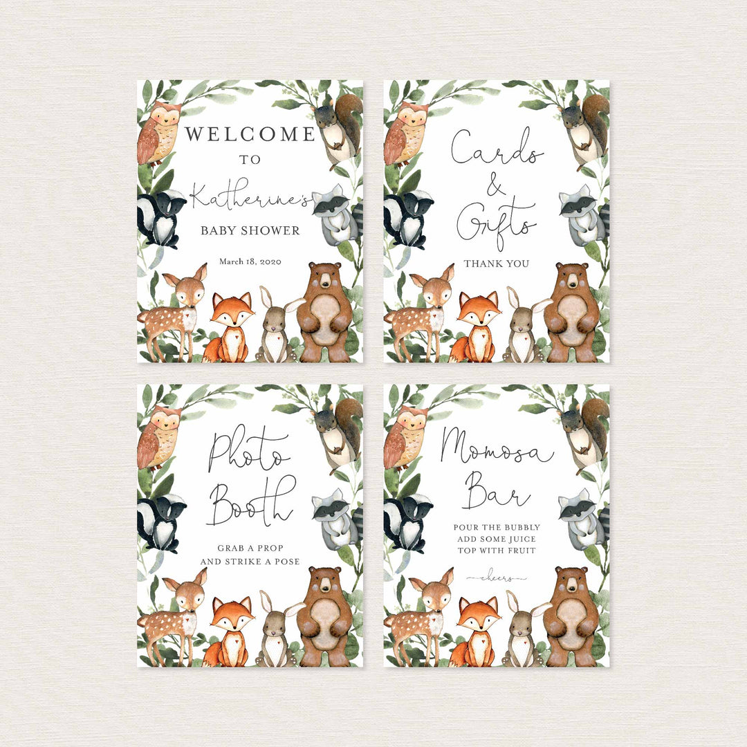 Woodland Animals Baby Shower Table Signs Bundle Printable