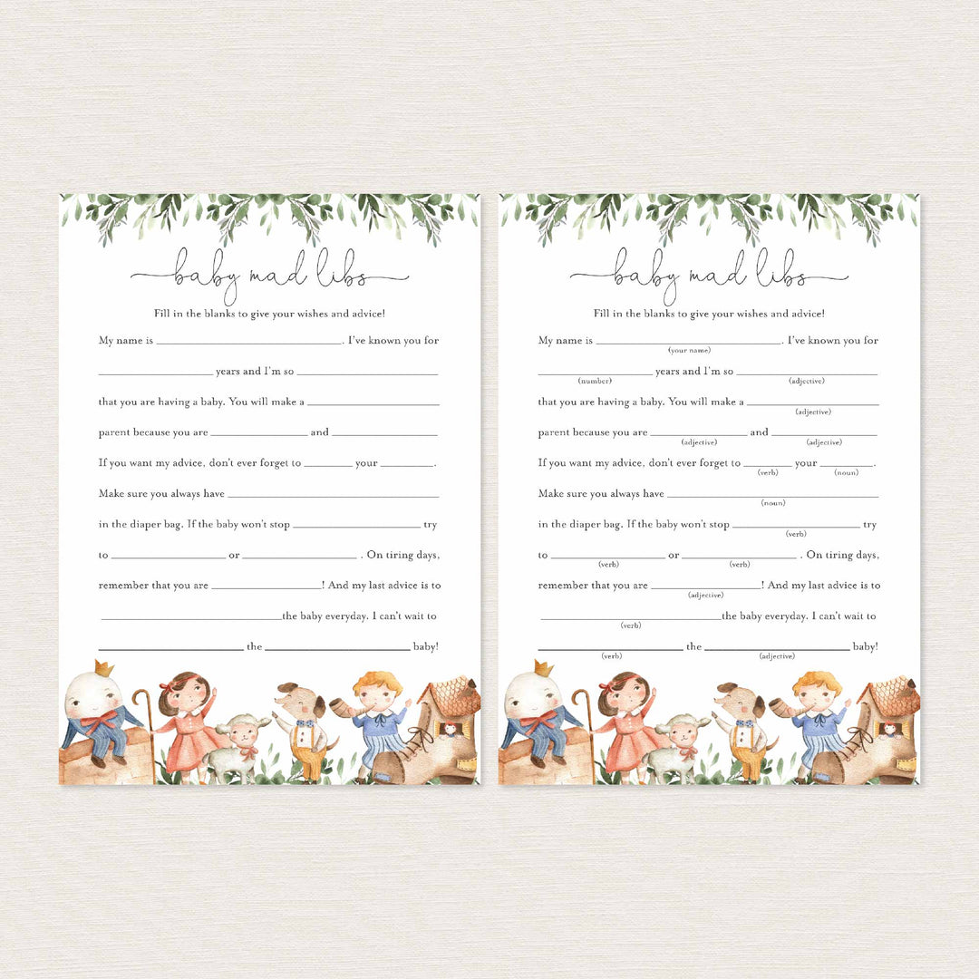 Nursery Rhymes Baby Shower Mad Libs Printable