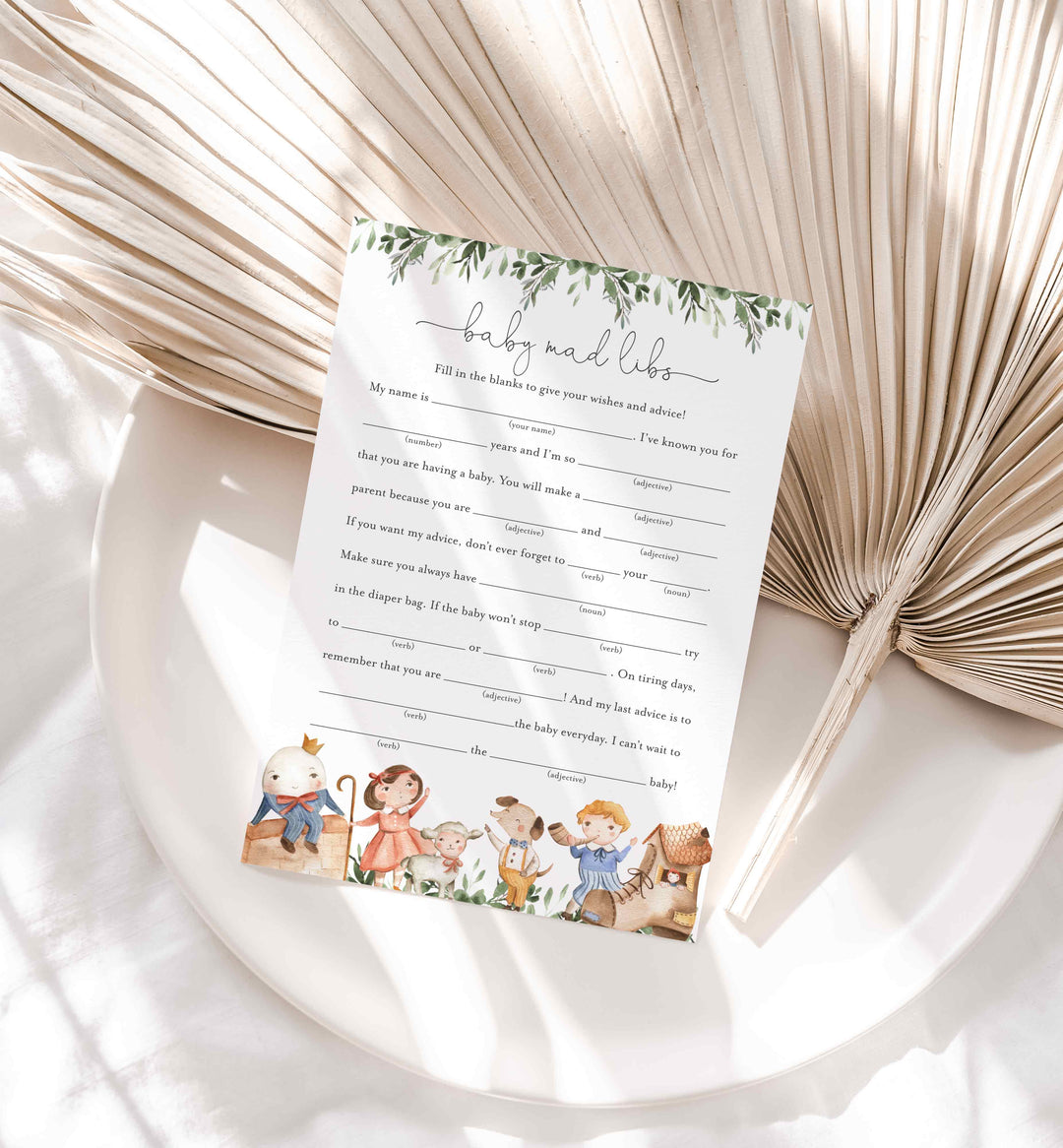 Nursery Rhymes Baby Shower Mad Libs Printable