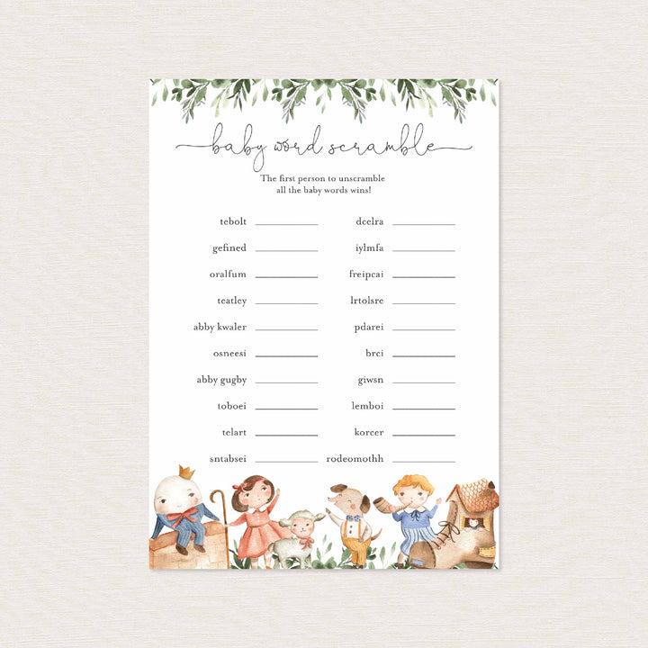 Nursery Rhymes Baby Shower Word Scramble Game Printable