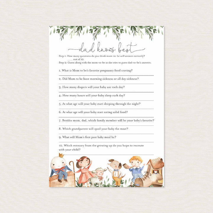Nursery Rhymes Baby Shower Dad Knows Best Game Printable