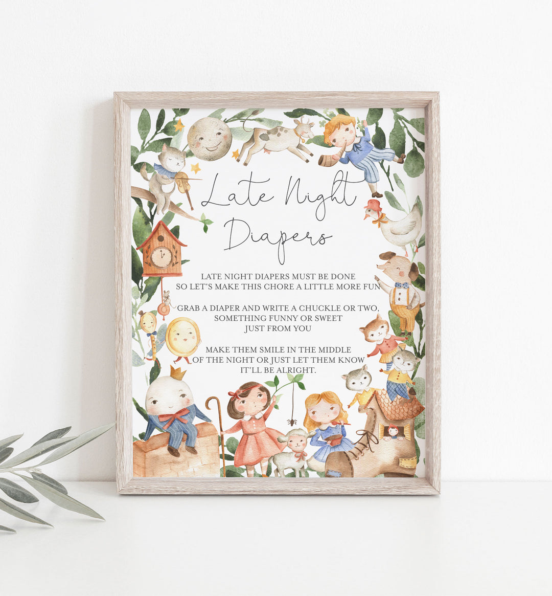 Nursery Rhymes Baby Shower Diaper Thoughts or Late Night Diapers Printable