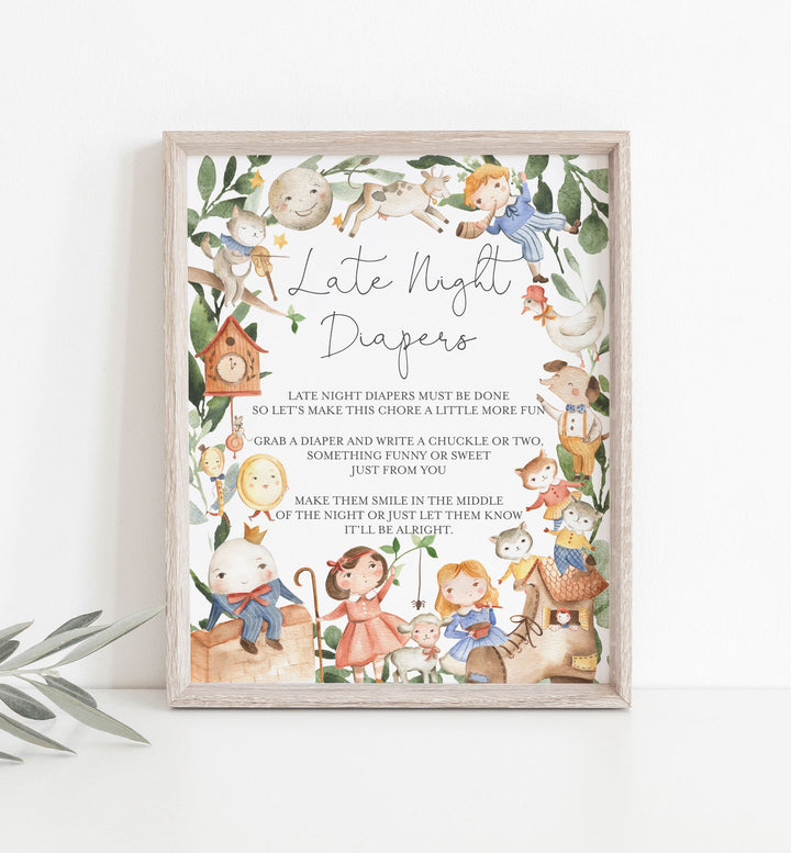 Nursery Rhymes Baby Shower Diaper Thoughts or Late Night Diapers Printable