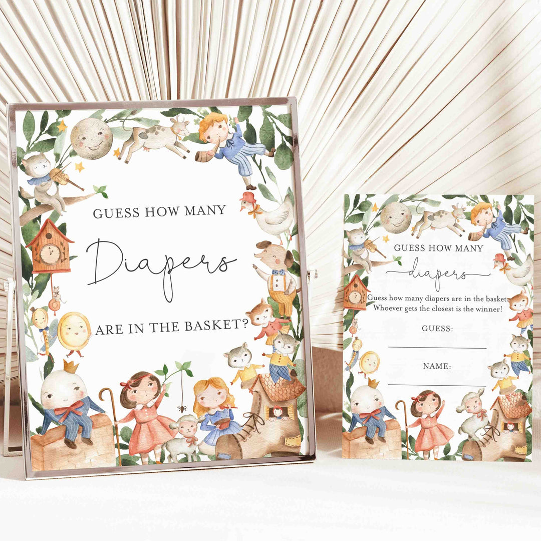 Nursery Rhymes Baby Shower Guess How Many Diapers Game Printable