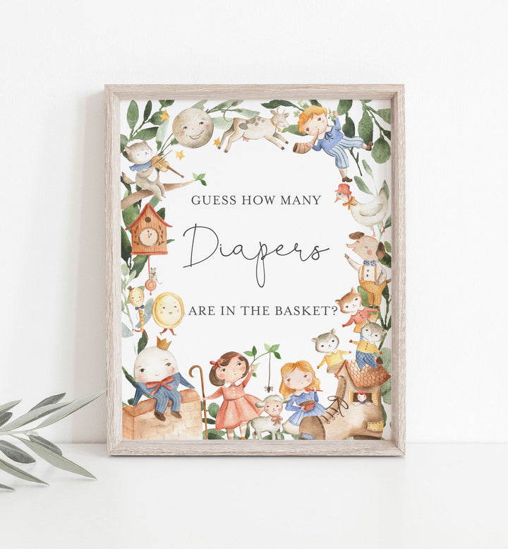 Nursery Rhymes Baby Shower Guess How Many Diapers Game Printable