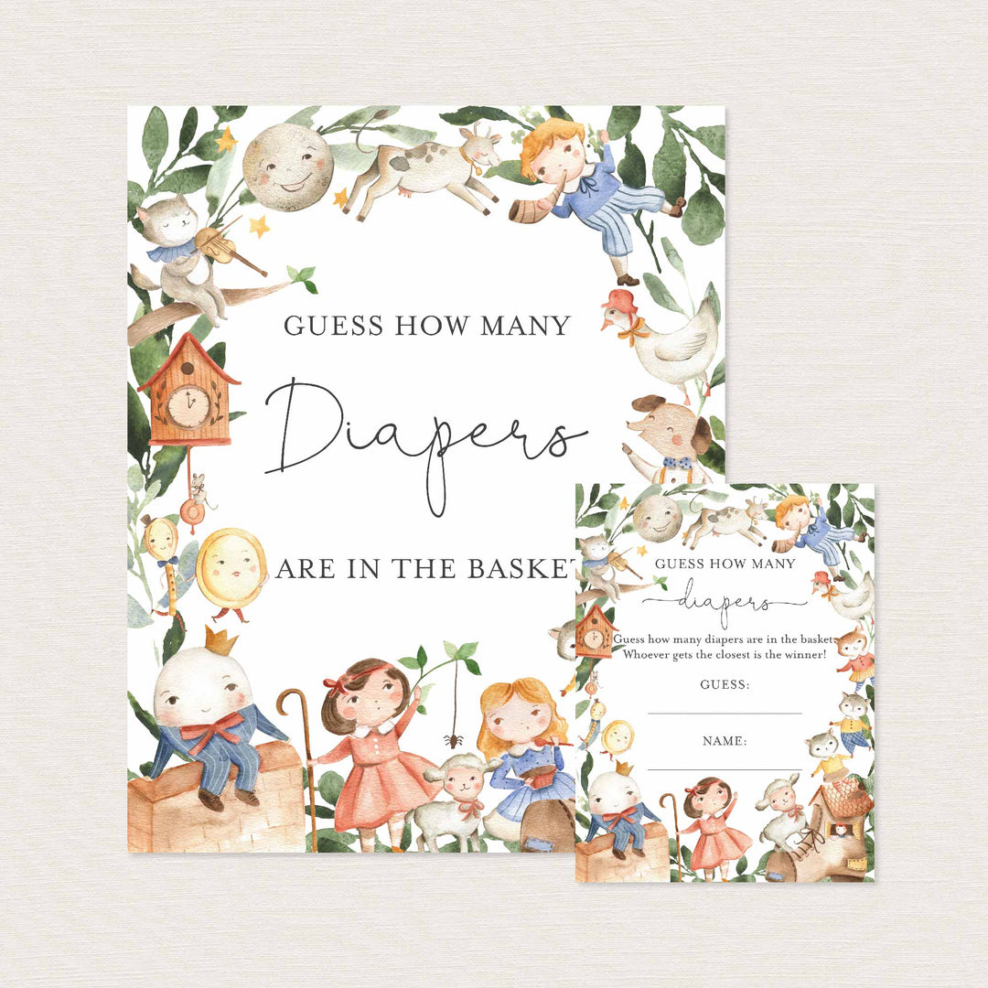 Nursery Rhymes Baby Shower Guess How Many Diapers Game Printable