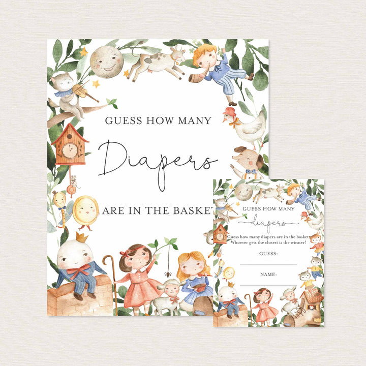 Nursery Rhymes Baby Shower Guess How Many Diapers Game Printable
