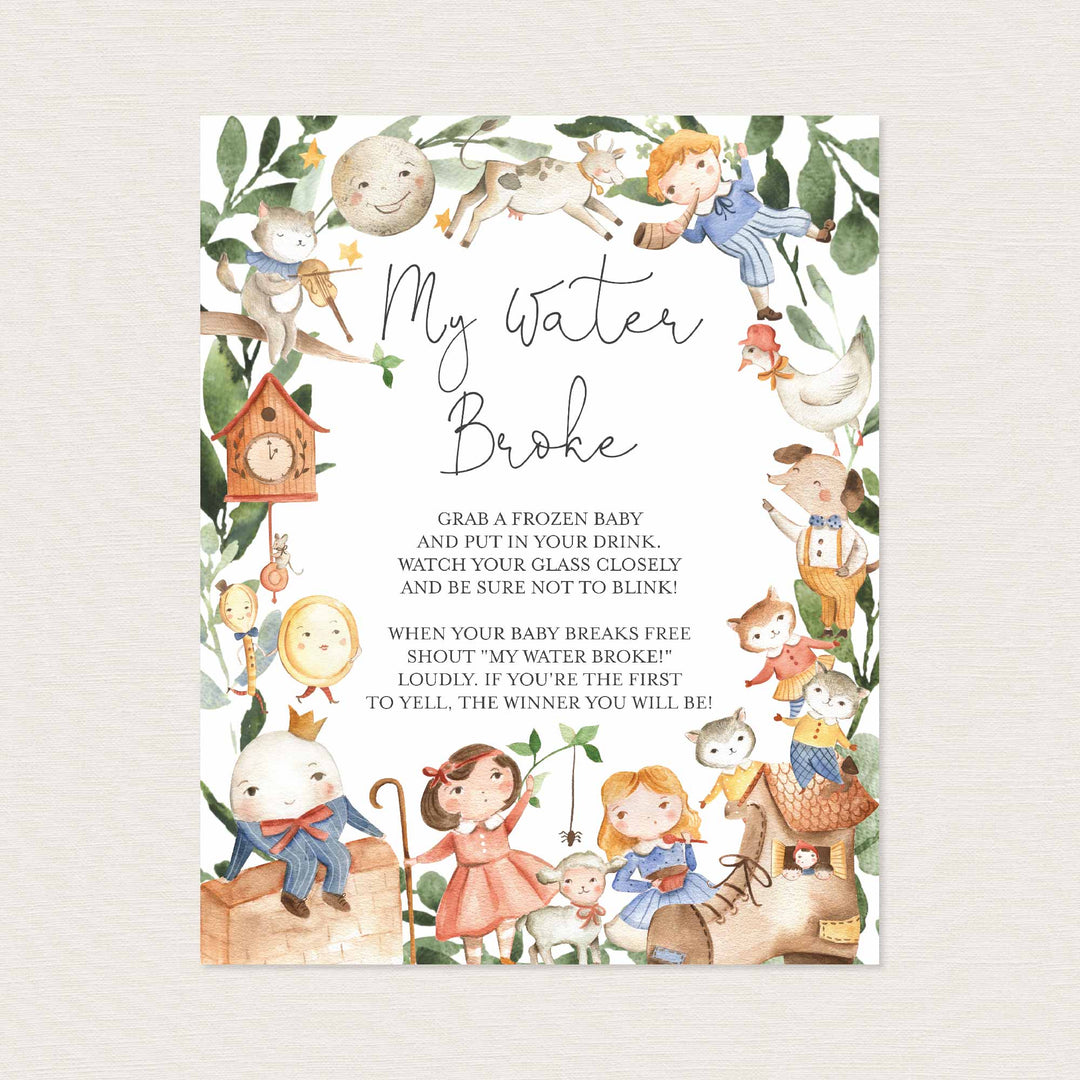 Nursery Rhymes Baby Shower My Water Broke Game Printable