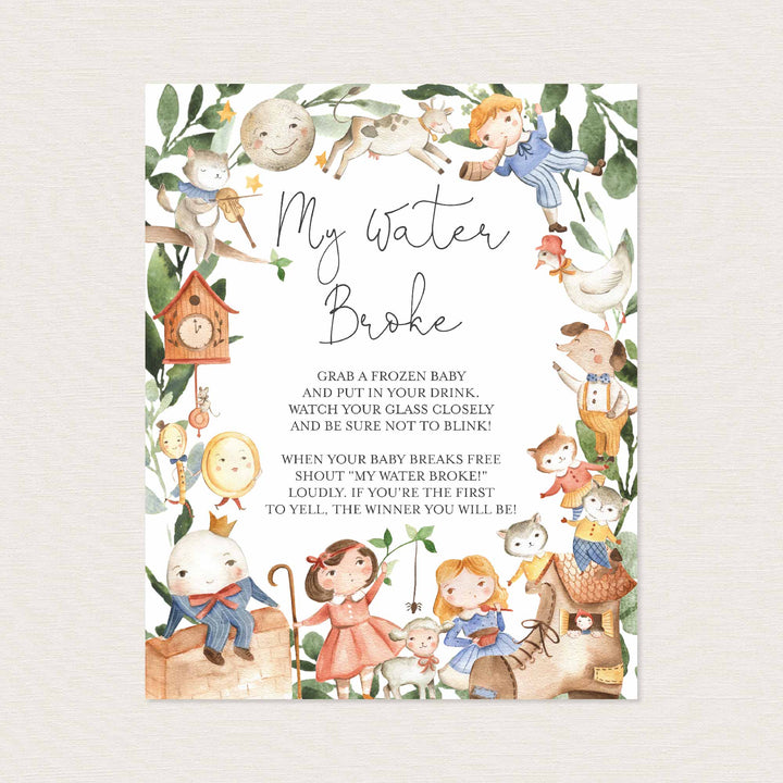 Nursery Rhymes Baby Shower My Water Broke Game Printable