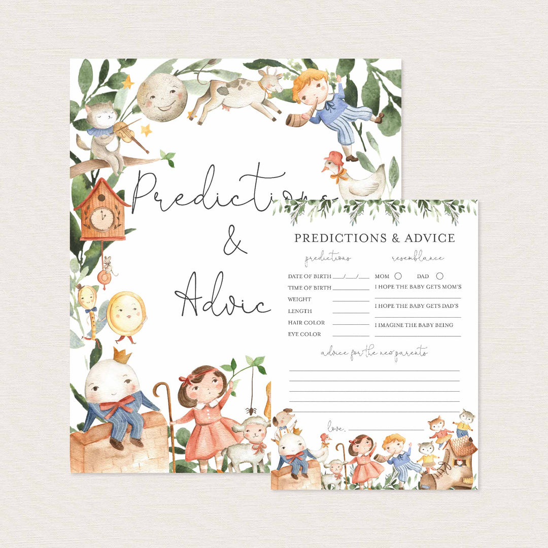 Nursery Rhymes Baby Shower Predictions and Advice Printable