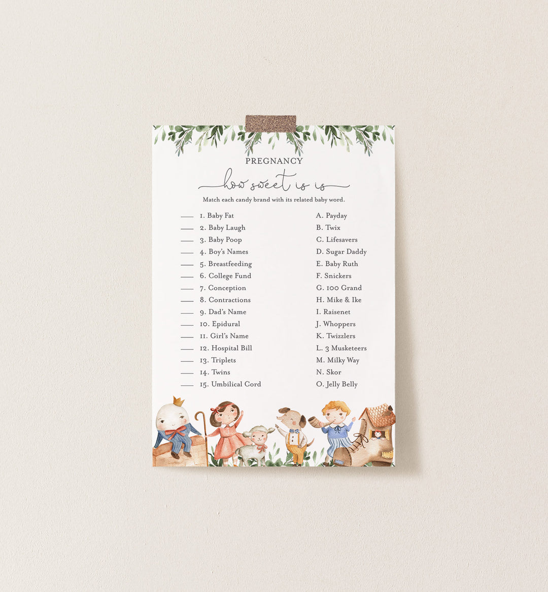 Nursery Rhymes Baby Shower Pregnancy How Sweet It Is Game Printable