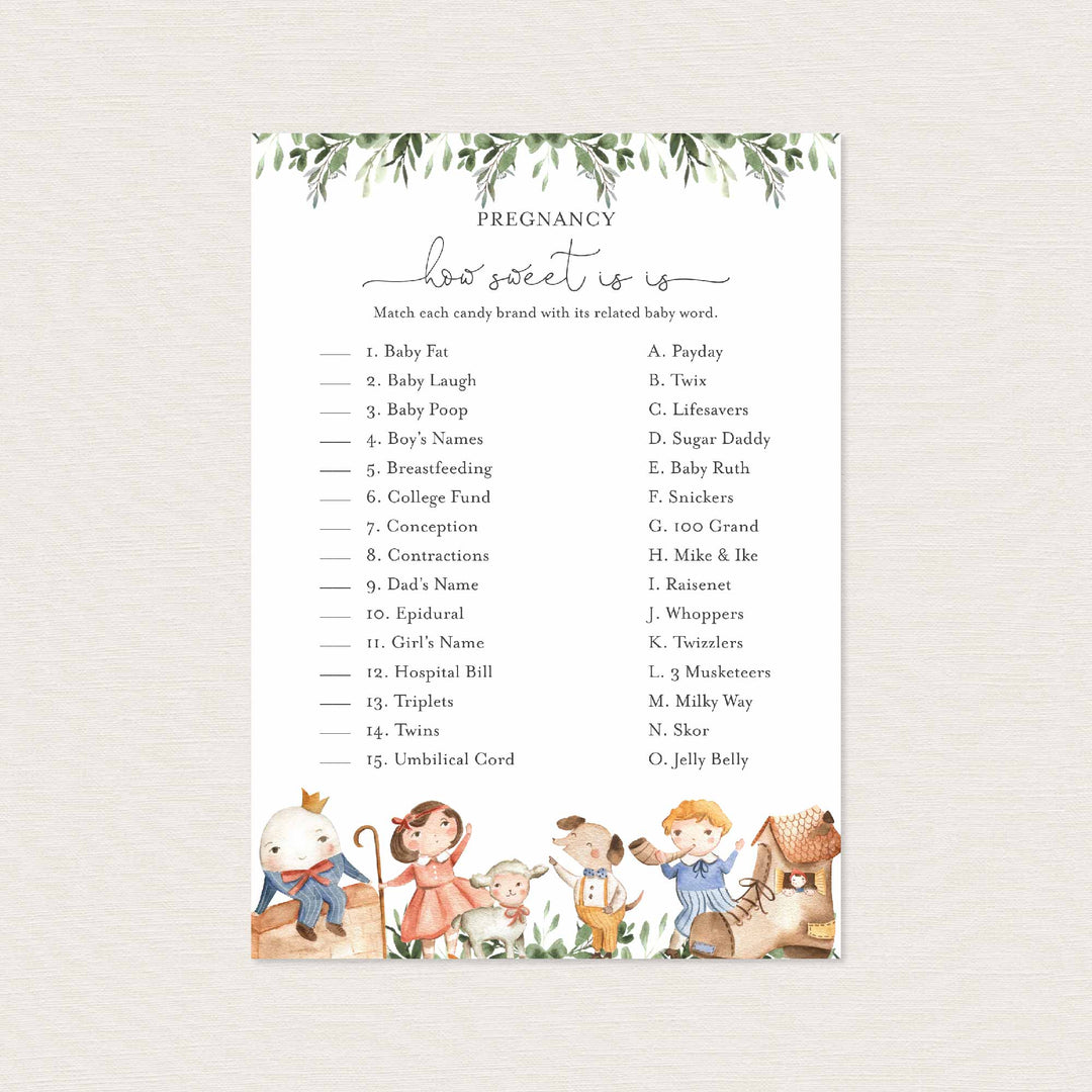 Nursery Rhymes Baby Shower Pregnancy How Sweet It Is Game Printable