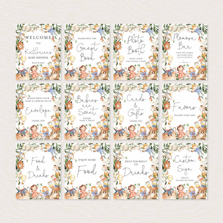 Nursery Rhymes Baby Shower Table Signs Bundle Printable