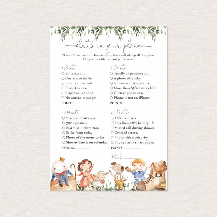 Nursery Rhymes Baby Shower What's In Your Phone Game Printable
