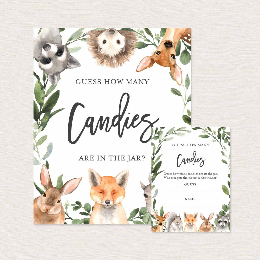 Forest Animals Baby Shower Guess How Many Candies Game Printable