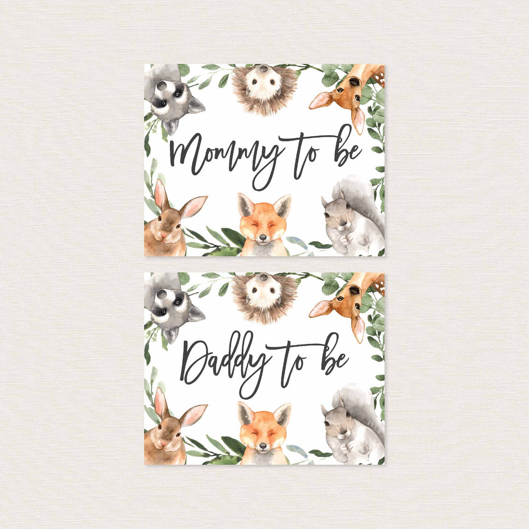 Forest Animals Mummy and Daddy To Be Chair Sign Printable