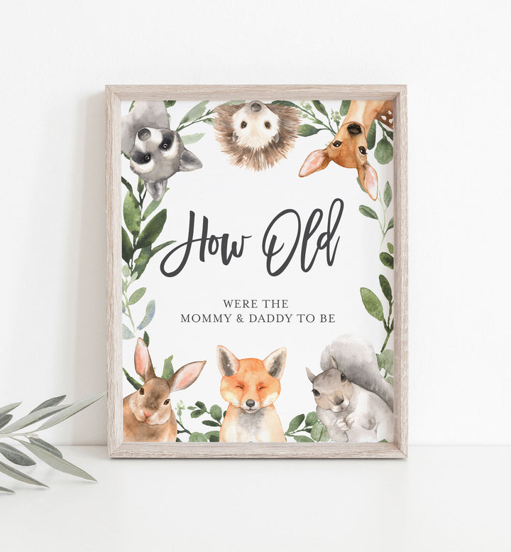 Forest Animals Baby Shower How Old Were The Mummy and Daddy To Be Game Printable