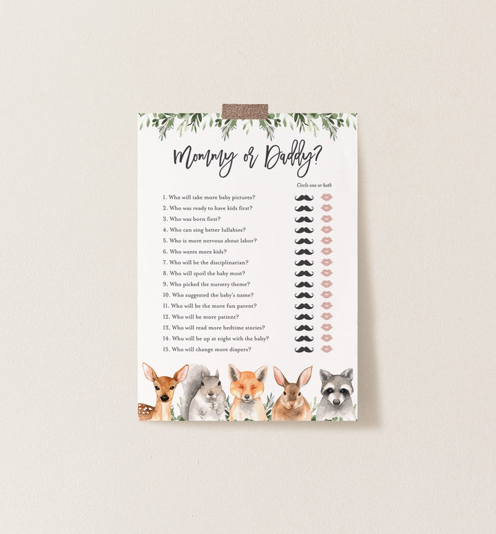 Forest Animals Baby Shower Mummy or Daddy Game Printable