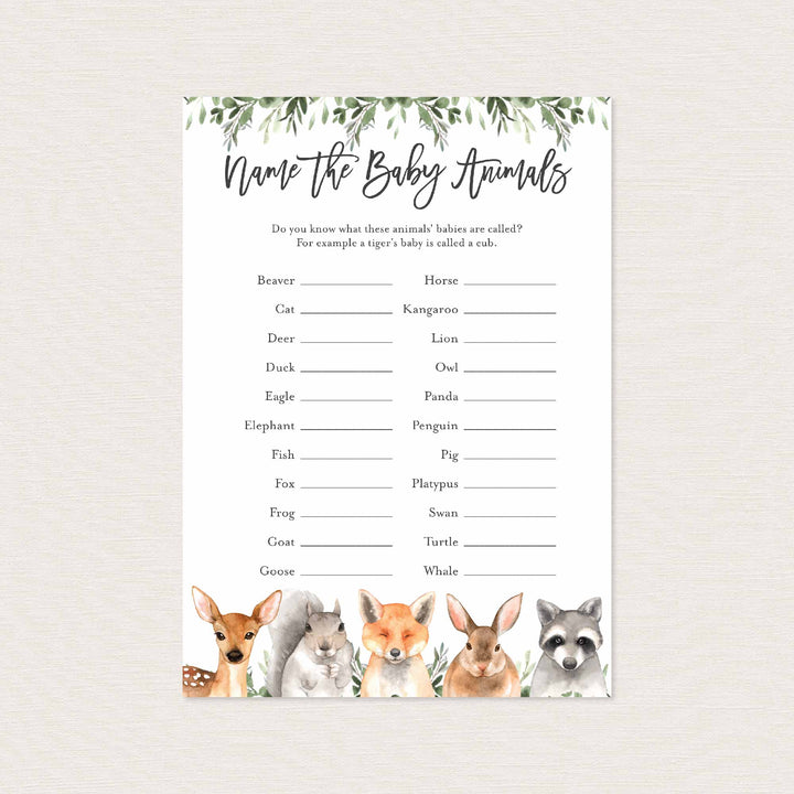 Forest Animals Baby Shower Name The Baby Animals Game Printable