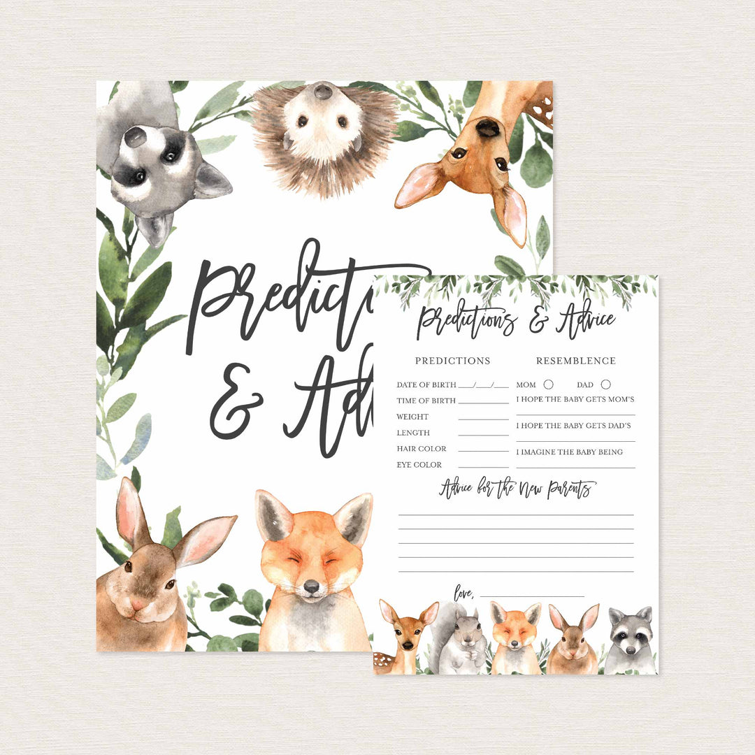 Forest Animals Baby Shower Predictions and Advice Printable