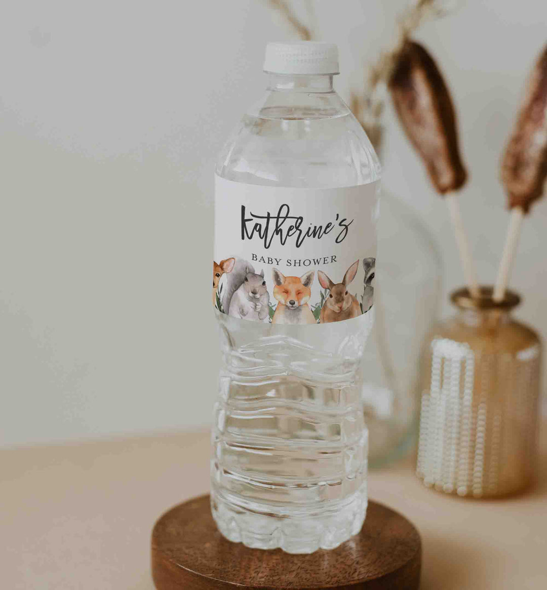 Forest Animals Baby Shower Water Bottle Label Printable