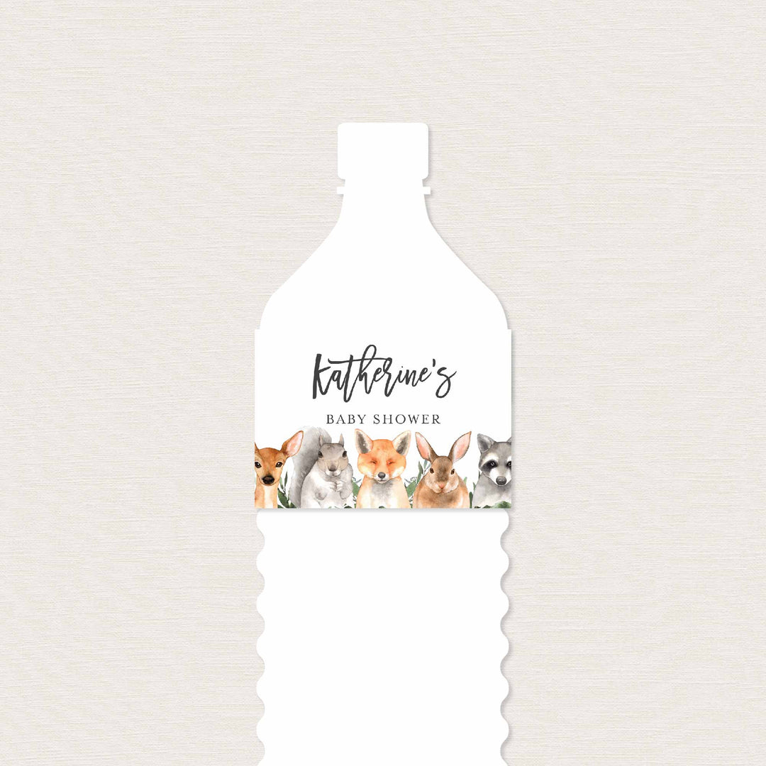 Forest Animals Baby Shower Water Bottle Label Printable