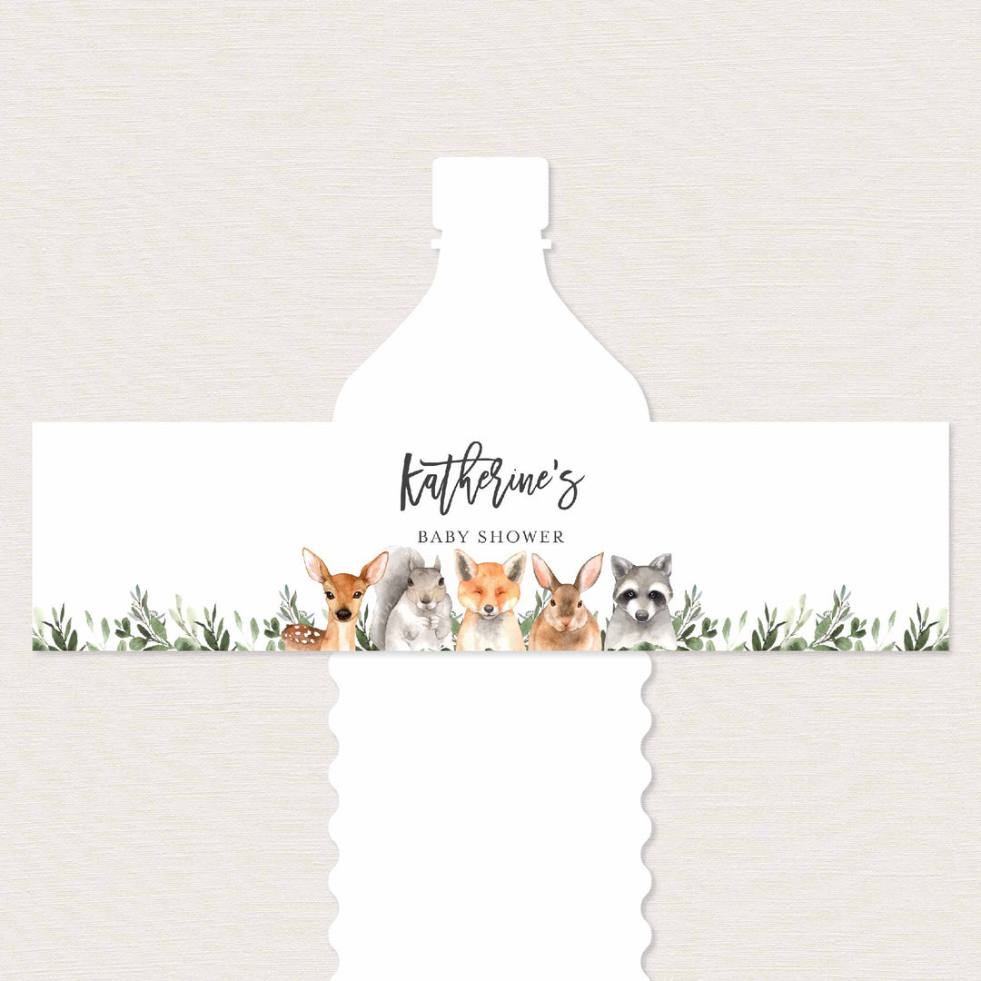 Forest Animals Baby Shower Water Bottle Label Printable