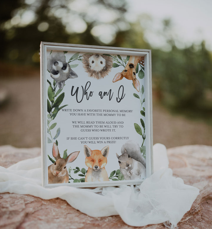 Forest Animals Baby Shower Who Am I Game Printable