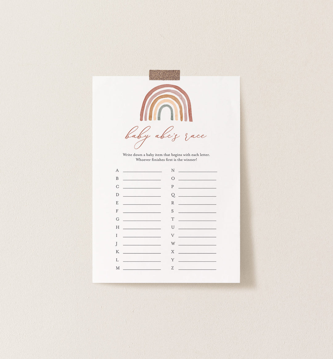 Rainbow Baby Shower ABC's Race Game Printable