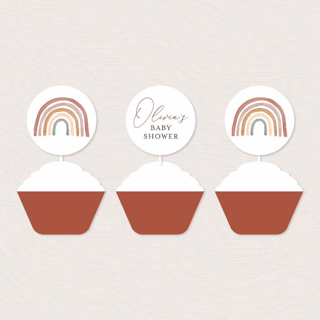 Rainbow Baby Shower Cupcake Toppers and Cupcake Wrappers Printable
