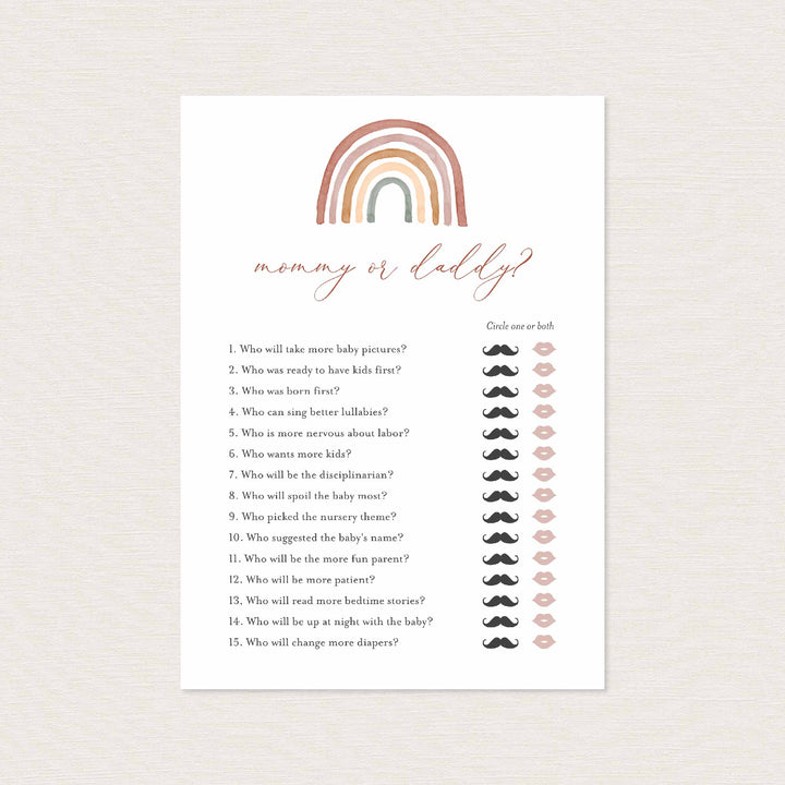 Rainbow Baby Shower Mummy or Daddy Game Printable