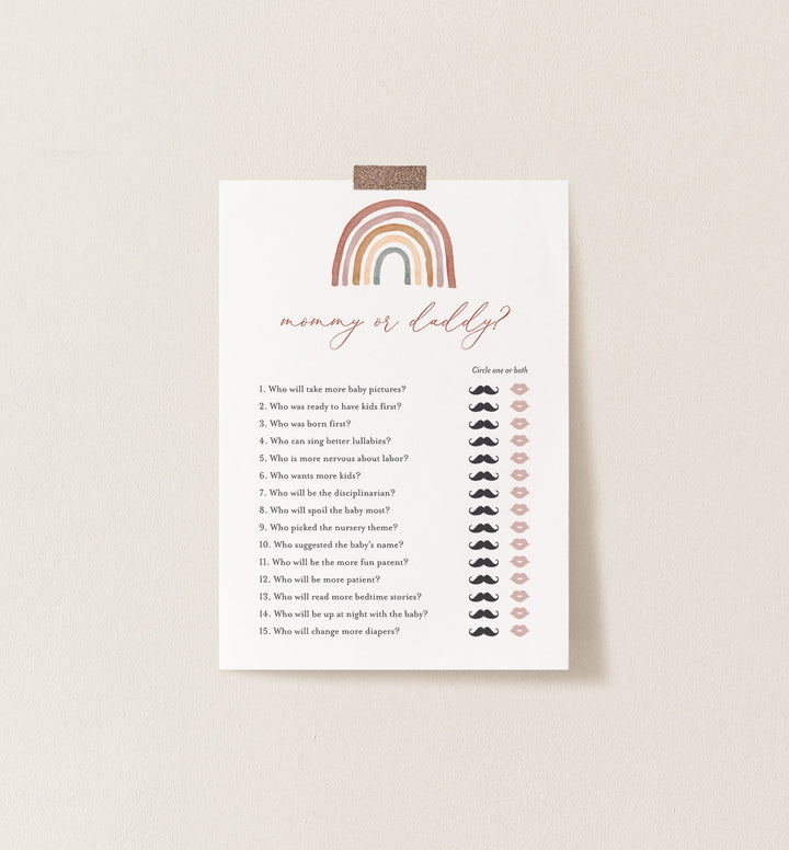 Rainbow Baby Shower Mummy or Daddy Game Printable