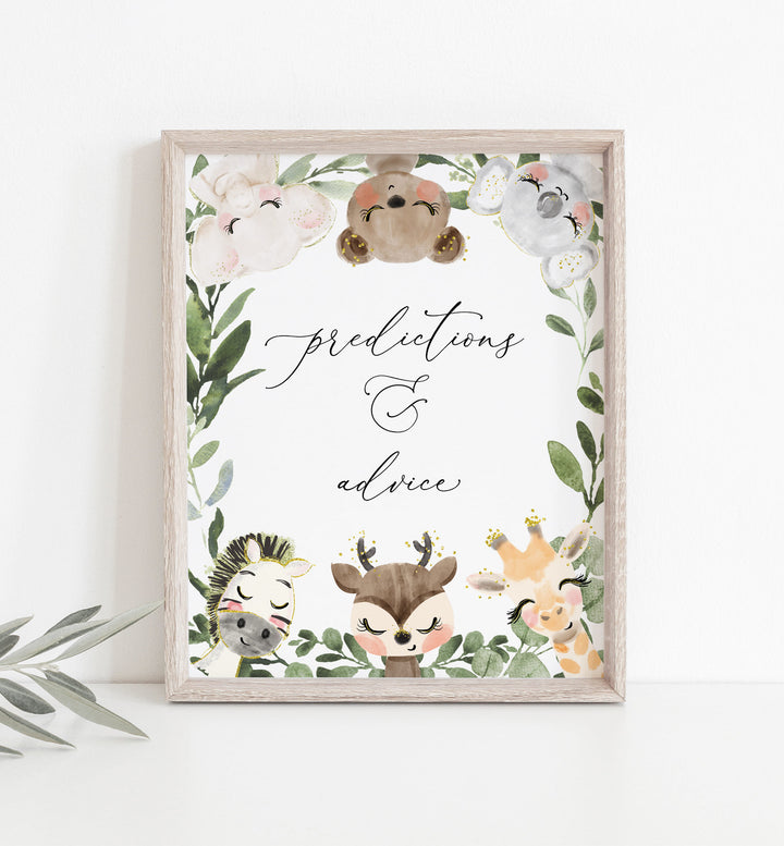 Baby Safari Baby Shower Predictions and Advice Printable