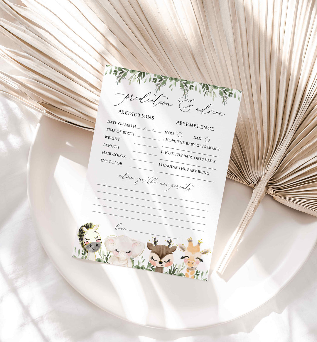 Baby Safari Baby Shower Predictions and Advice Printable