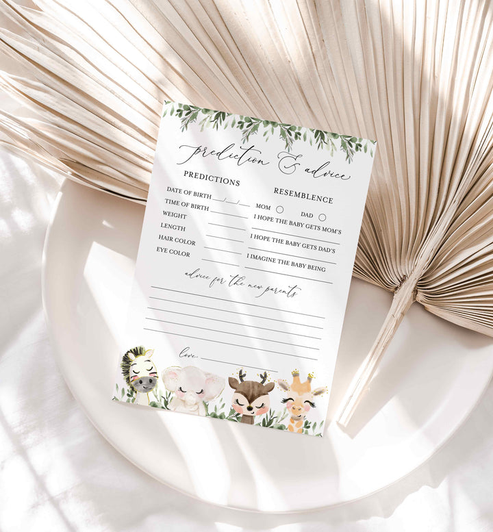 Baby Safari Baby Shower Predictions and Advice Printable