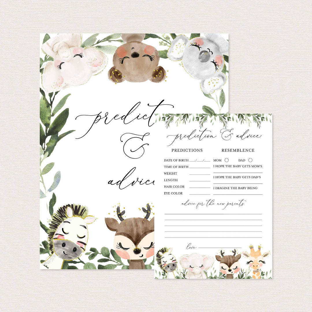 Baby Safari Baby Shower Predictions and Advice Printable