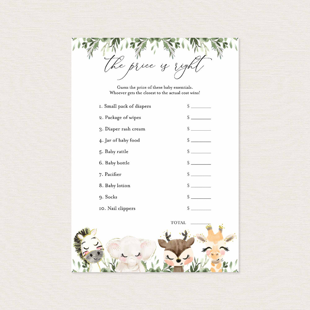 Baby Safari Baby Shower The Price Is Right Game Printable