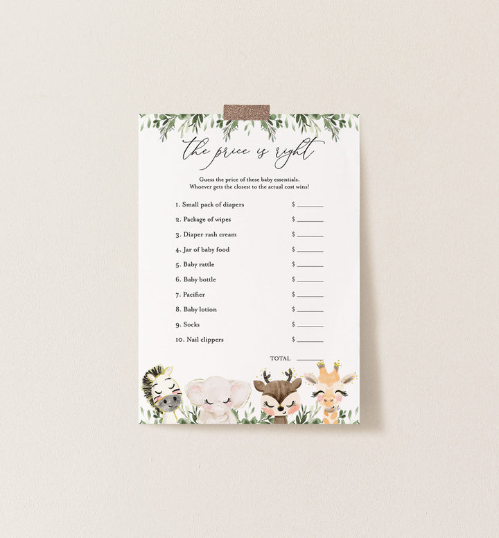 Baby Safari Baby Shower The Price Is Right Game Printable