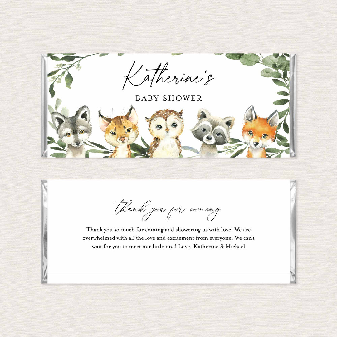 Little Woodland Baby Shower Chocolate Bar Wrapper Printable