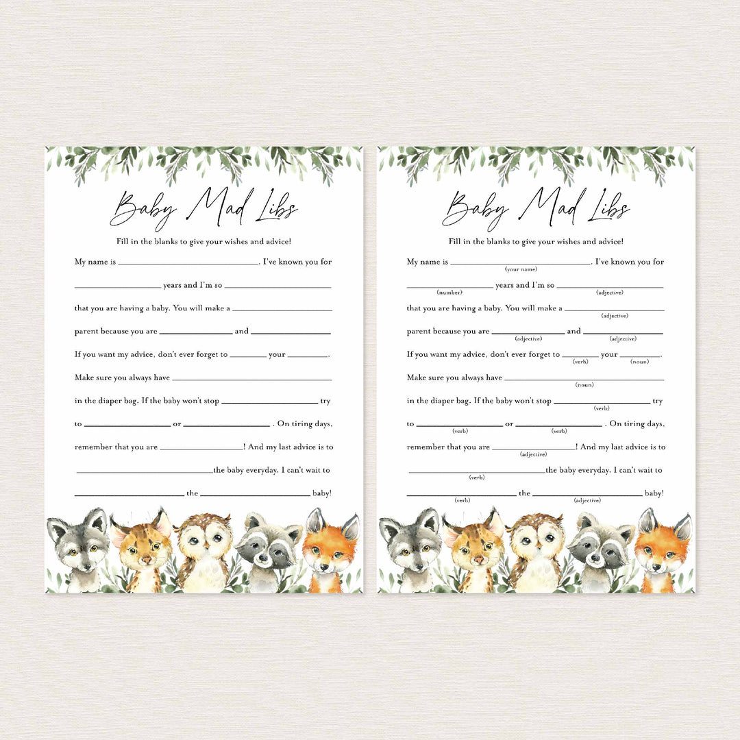 Little Woodland Baby Shower Mad Libs Printable