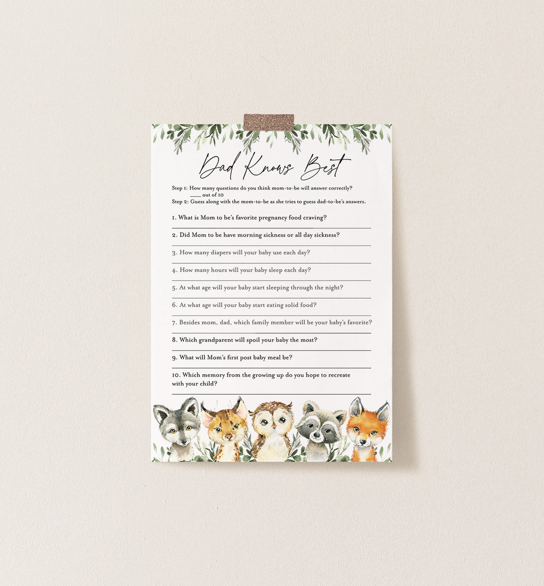 Little Woodland Baby Shower Dad Knows Best Game Printable