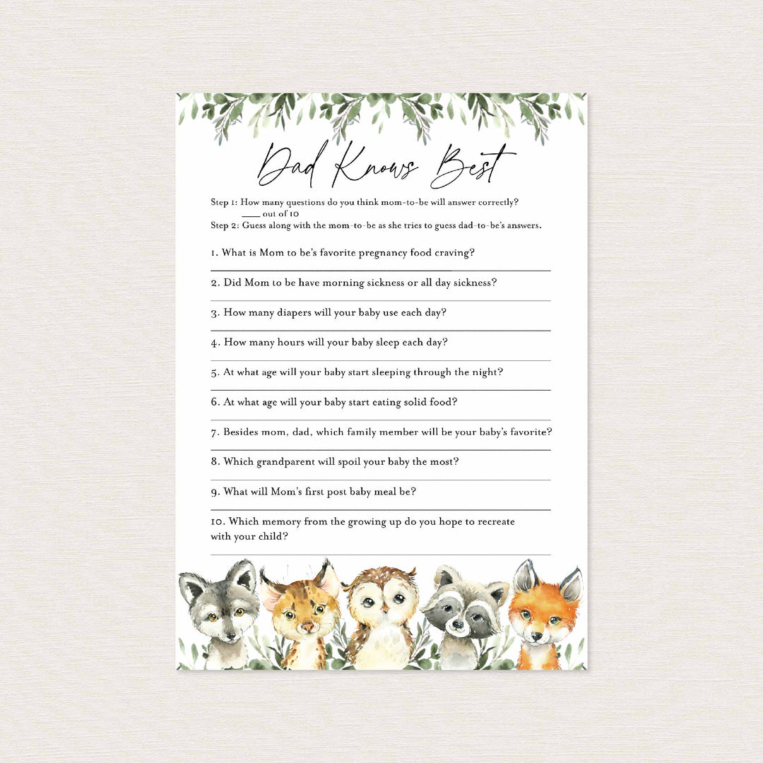 Little Woodland Baby Shower Dad Knows Best Game Printable