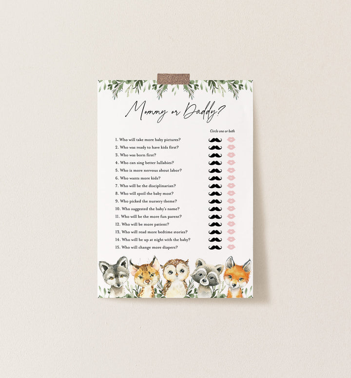 Little Woodland Baby Shower Mummy or Daddy Game Printable
