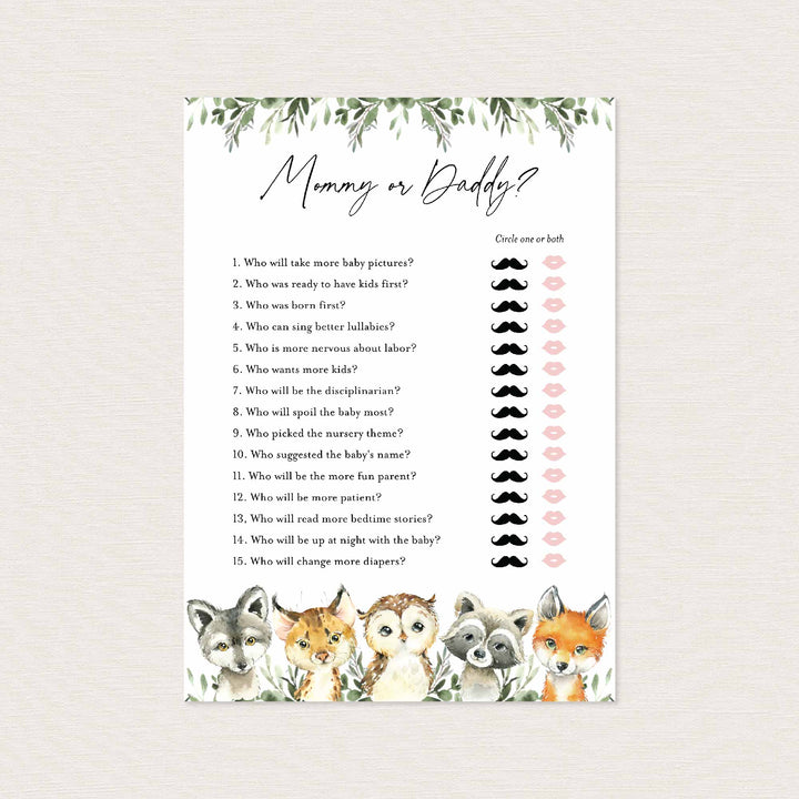 Little Woodland Baby Shower Mummy or Daddy Game Printable