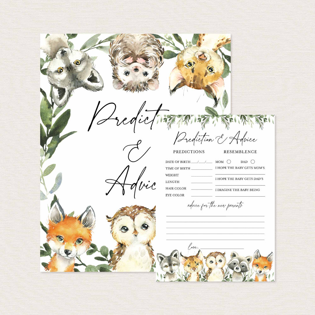 Little Woodland Baby Shower Predictions and Advice Printable