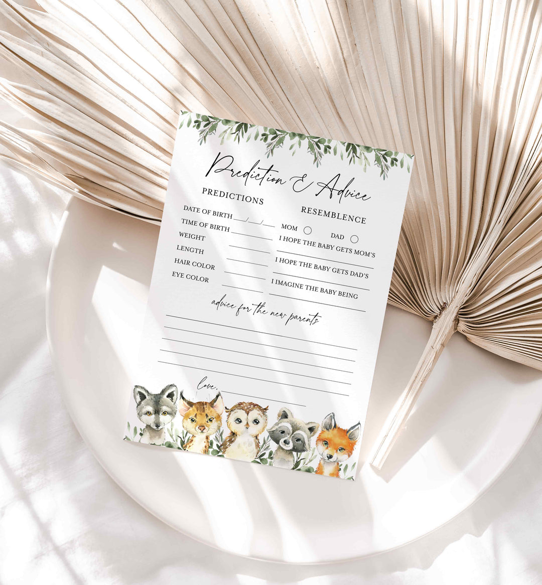 Little Woodland Baby Shower Predictions and Advice Printable