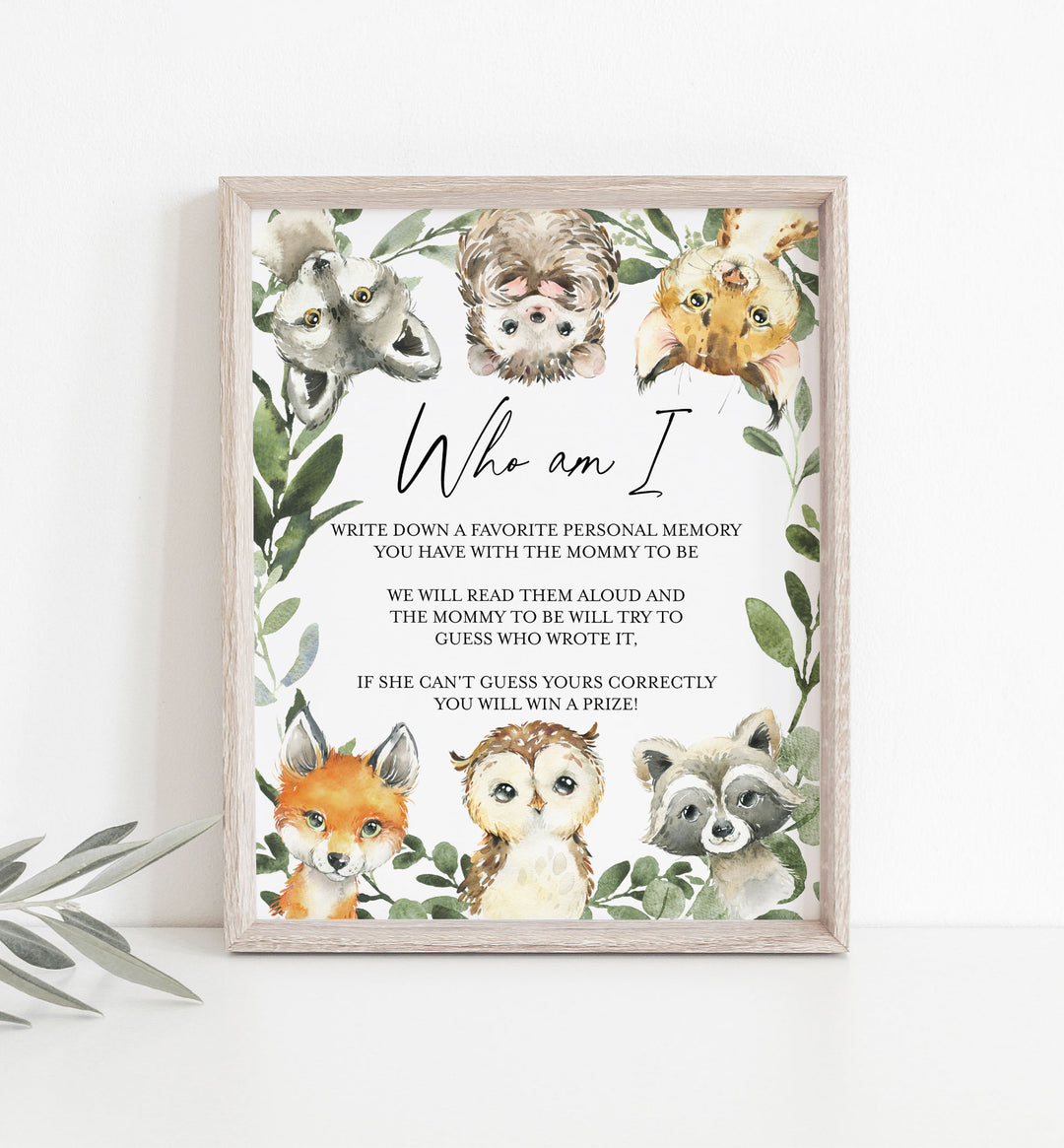 Little Woodland Baby Shower Who Am I Game Printable