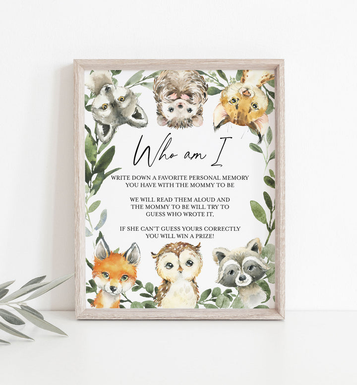 Little Woodland Baby Shower Who Am I Game Printable