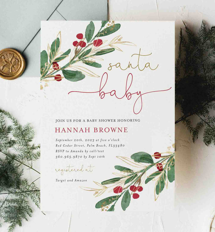 Winter Berry Baby Shower Invitation Printable